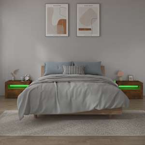 Noční stolky 2 ks s LED osvětlením kouřový dub 60 x 35 x 40 cm - obrázek 8