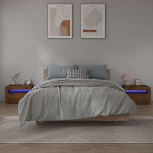 Noční stolky 2 ks s LED osvětlením kouřový dub 60 x 35 x 40 cm - obrázek 1