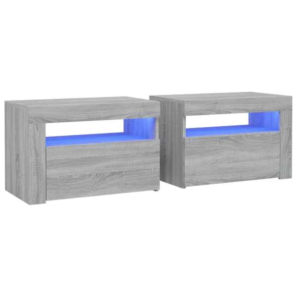 vidaXL &ouml;&ouml;kapid LED-tuledega 2 tk, hall Sonoma tamm, 60x35x40 cm