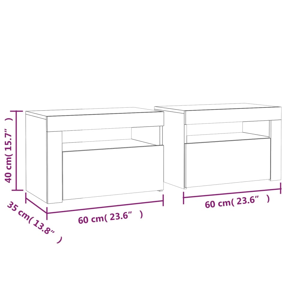 Noční stolky 2 ks s LED osvětlením šedé sonoma 60 x 35 x 40 cm - obrázek 14
