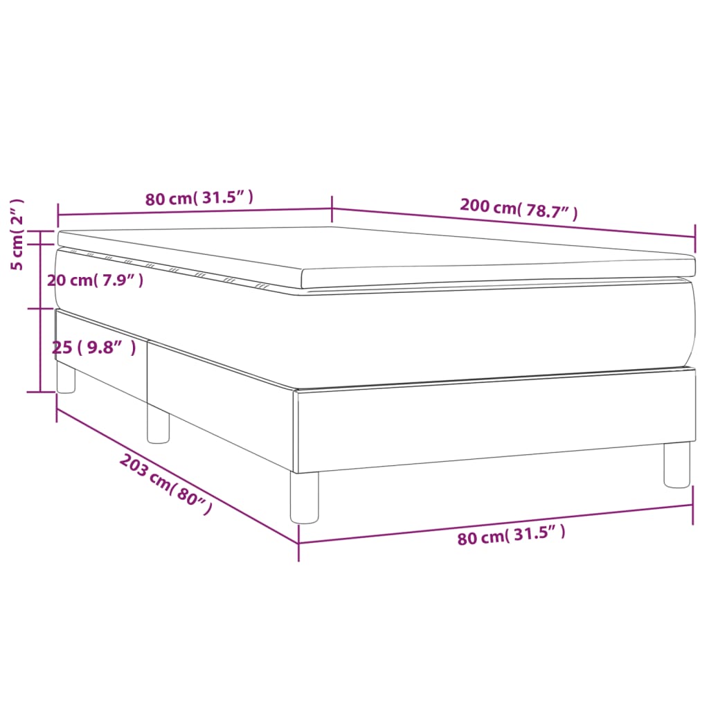 Pat box spring cu saltea, crem, 80x200 cm, textil