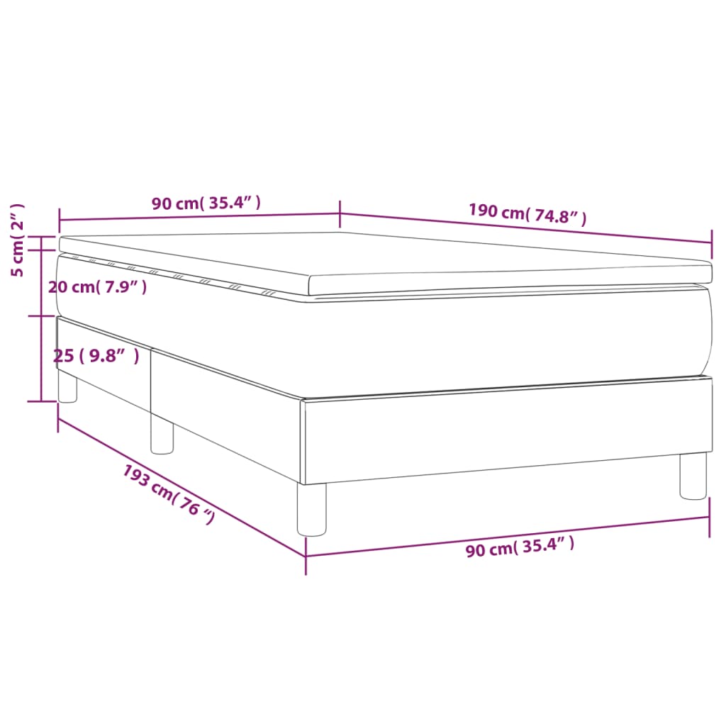 Pat box spring cu saltea, crem, 90x190 cm, textil