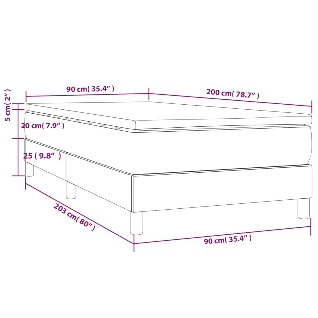 Pat box spring cu saltea, gri deschis, 90x200 cm, textil