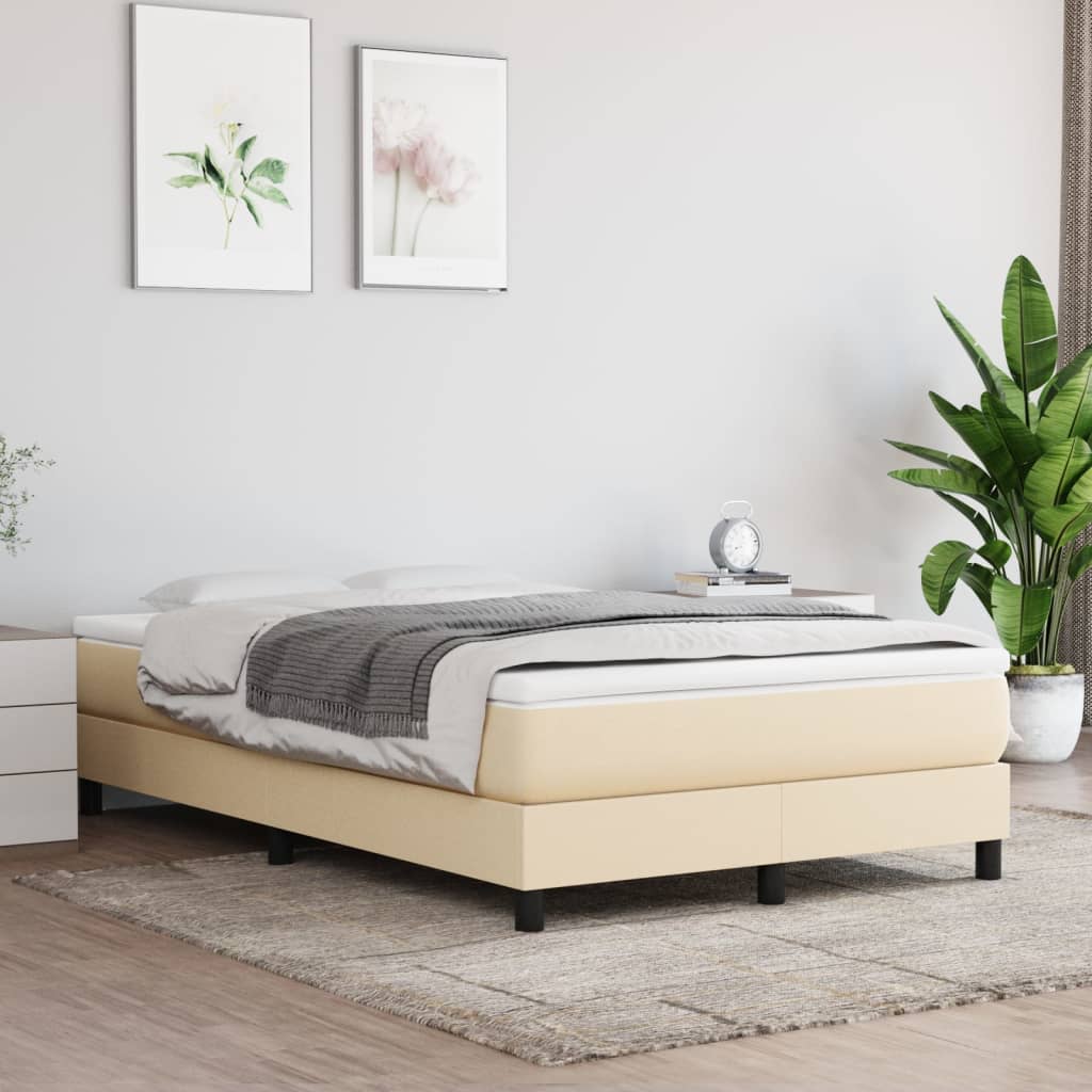 vidaXL Pat box spring cu saltea, crem, 120×200 cm, textil