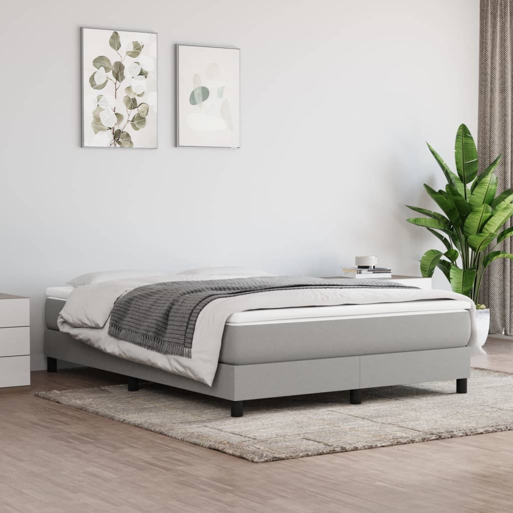 vidaXL Pat continental cu saltea, gri deschis, 160×200 cm, textil