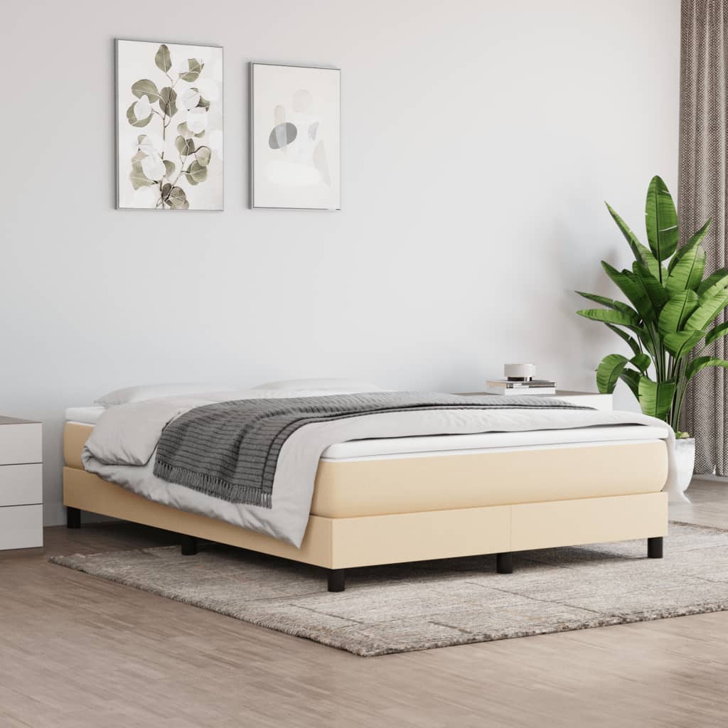 vidaXL Pat box spring cu saltea, crem, 160×200 cm, material textil
