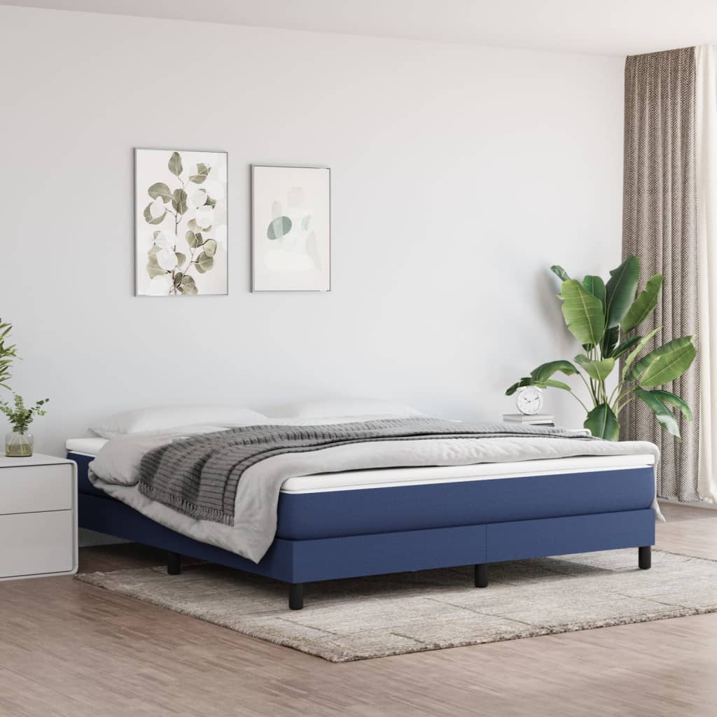 kék szövet rugós ágy matraccal 180 x 200 cm