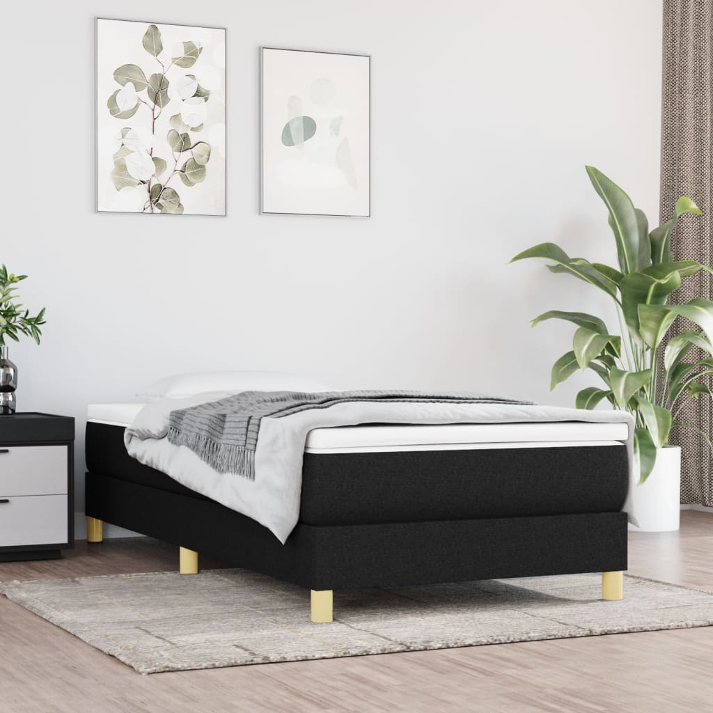 Fekete szövet rugós ágy matraccal 80 x 200 cm 