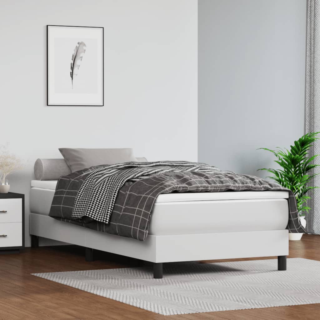 Boxspringbett mit Matratze Weiß 80×200 cm Kunstleder