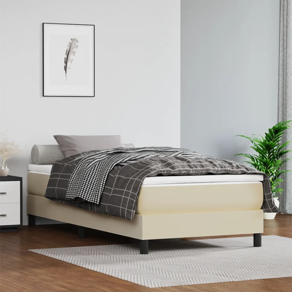 vidaXL Pat box spring cu saltea, crem, 90x190 cm, piele ecologică
