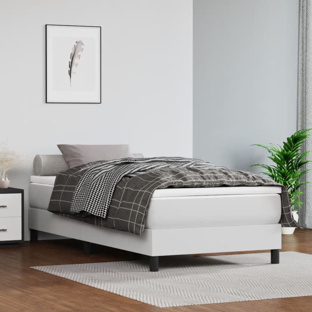 Boxspringbett mit Matratze Weiß 90×200 cm Kunstleder