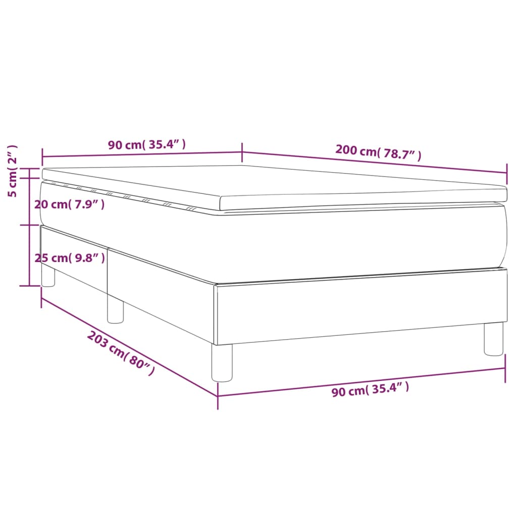 Łóżko kontynentalne 203x90x25 cm szare, Materac 90x200x20 cm biało-szary, Nakładka ochronna 90x200x5 cm biała