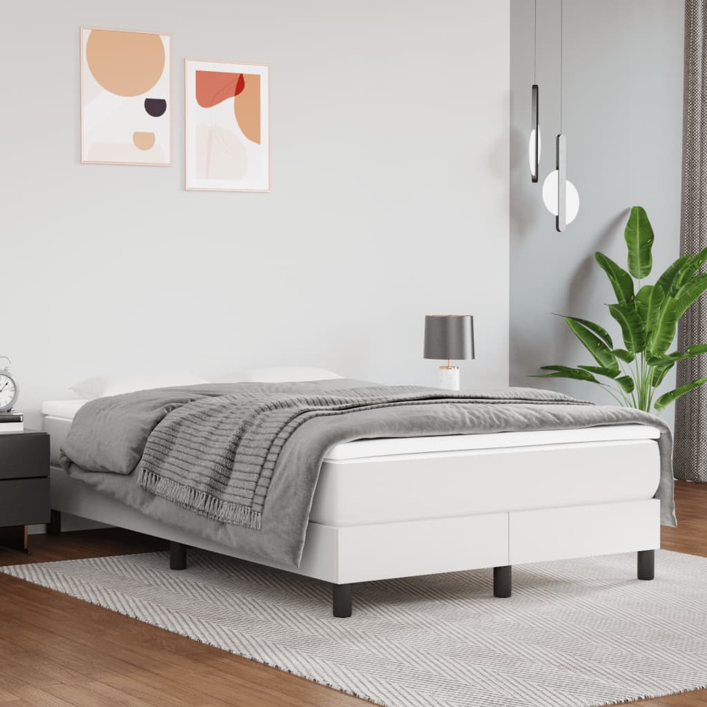 vidaXL Boxspringbett mit Matratze Weiß 120x200 cm Kunstleder