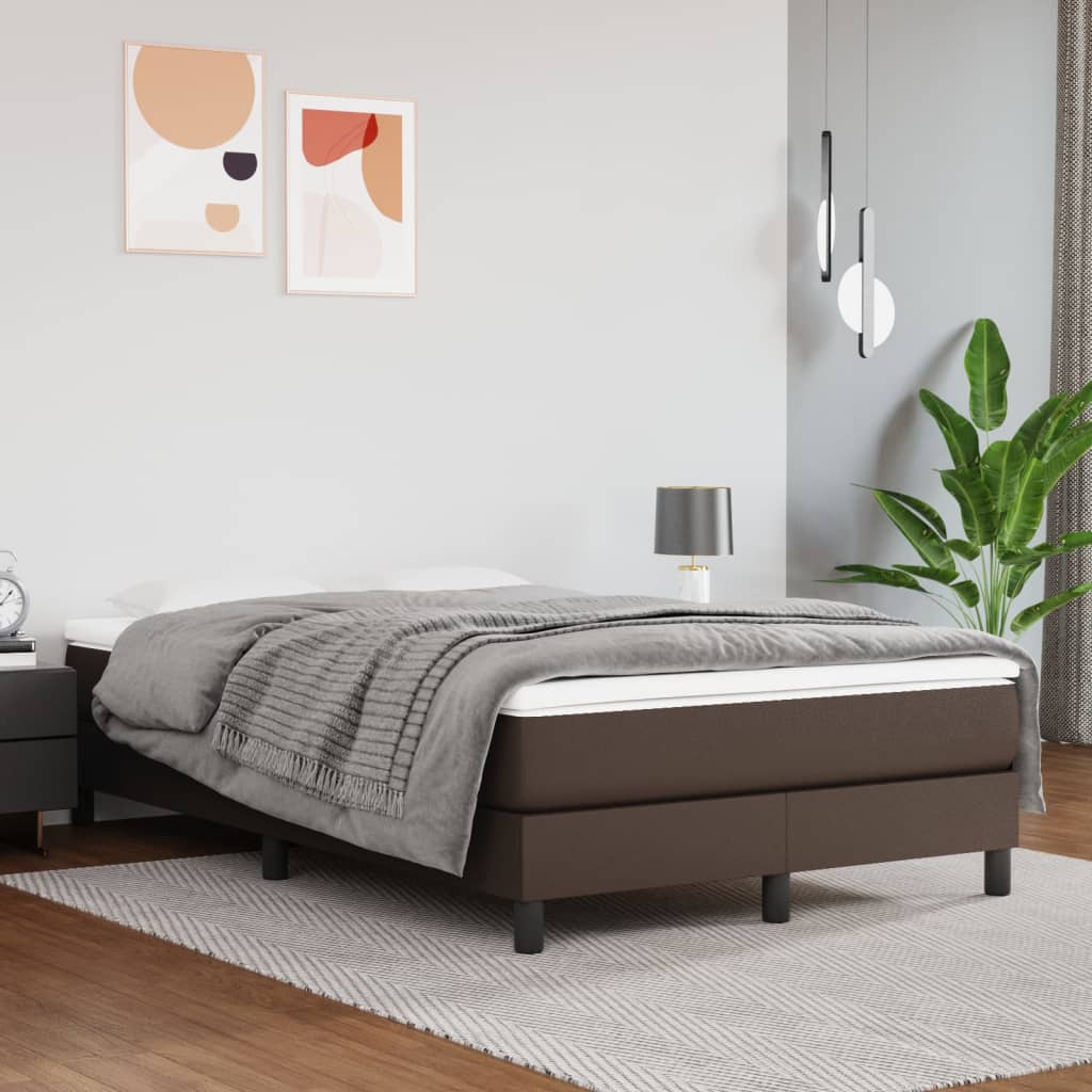 vidaXL Pat box spring cu saltea, maro, 120x200 cm, piele ecologică