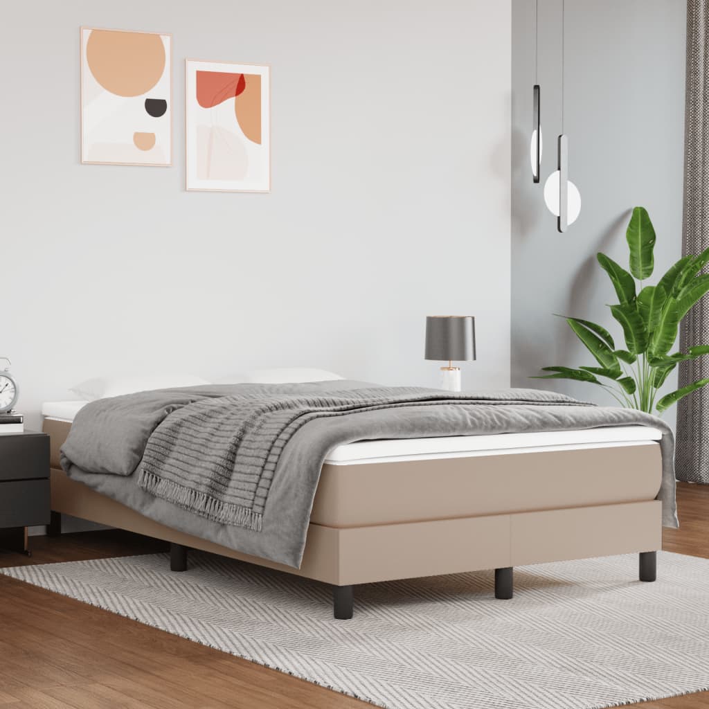 vidaXL Pat box spring cu saltea, cappuccino, 120x200cm piele ecologică