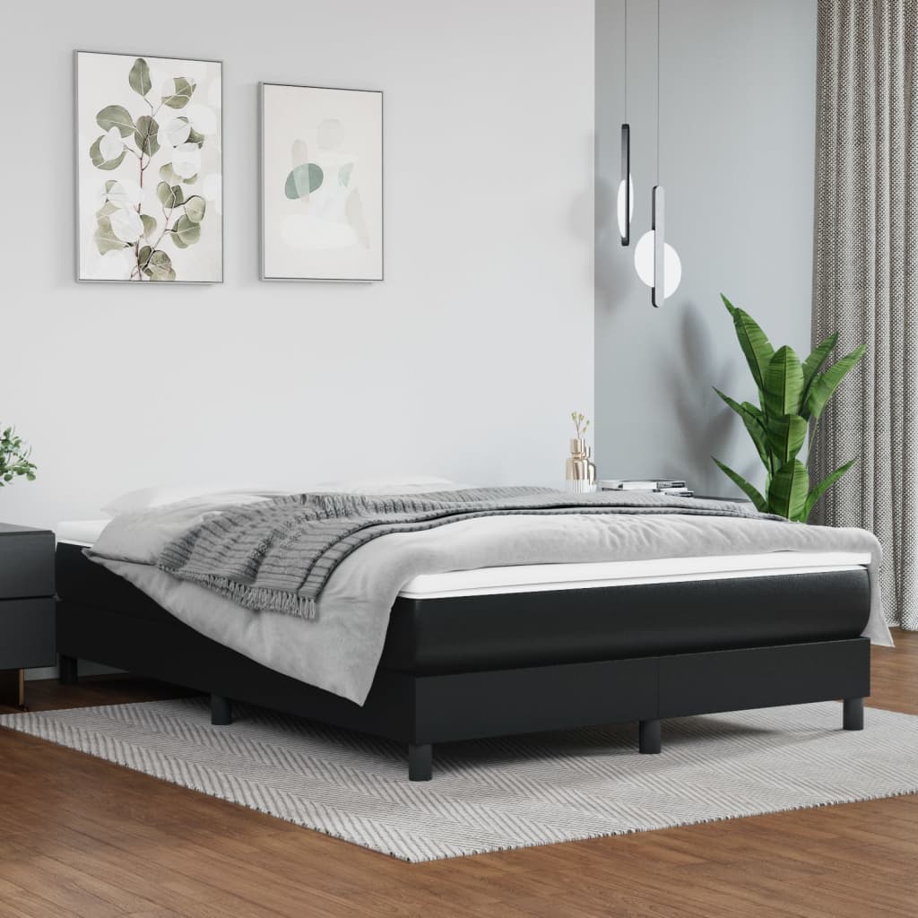 vidaXL Pat box spring cu saltea, negru, 140x190 cm, piele ecologică