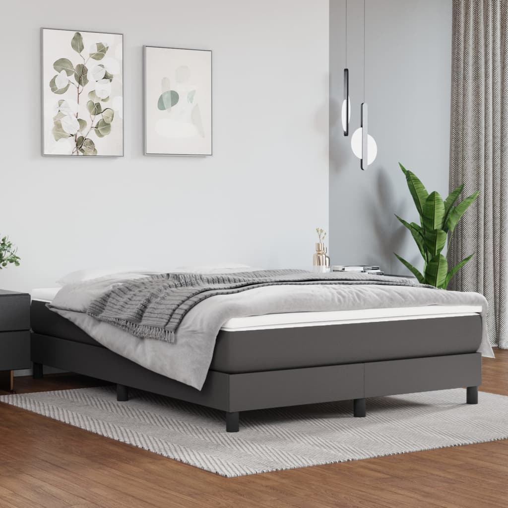 Box spring postel s matrací šedá 140 x 190 cm umělá kůže