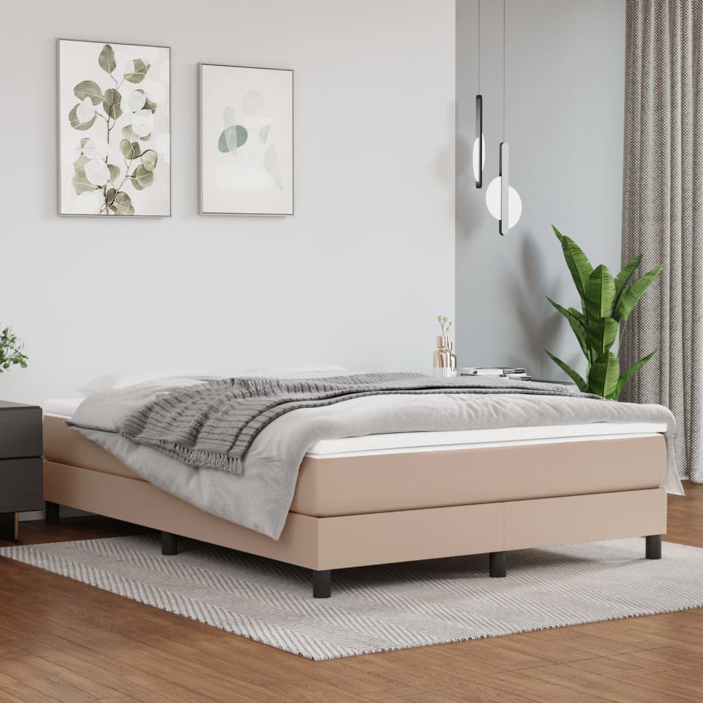 vidaXL Pat box spring cu saltea, cappuccino, 140x190cm piele ecologică