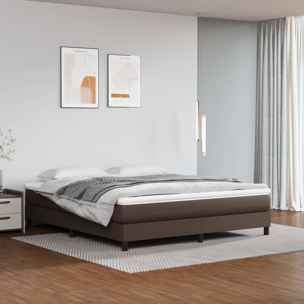 vidaXL Pat box spring cu saltea, maro, 160x200 cm, piele ecologică