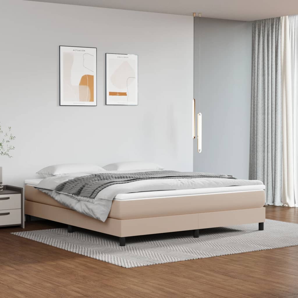 vidaXL Pat box spring cu saltea, cappuccino, 160x200cm piele ecologică