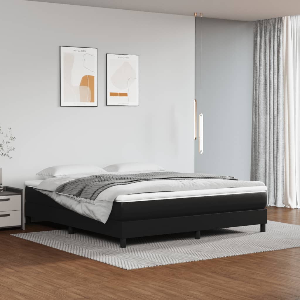 Pat box spring cu saltea, negru, 180x200 cm, piele ecologică