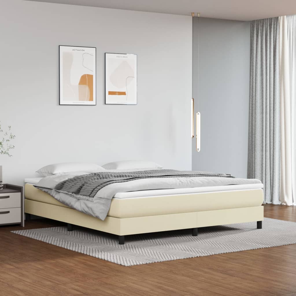 vidaXL Pat box spring cu saltea, crem, 180x200 cm, piele ecologică