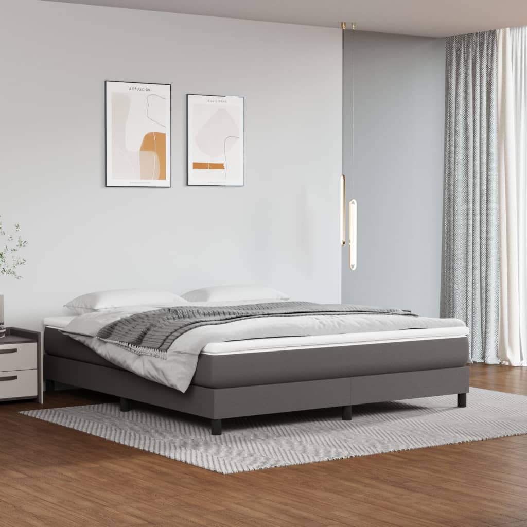 vidaXL Pat box spring cu saltea, gri, 180x200 cm, piele ecologică