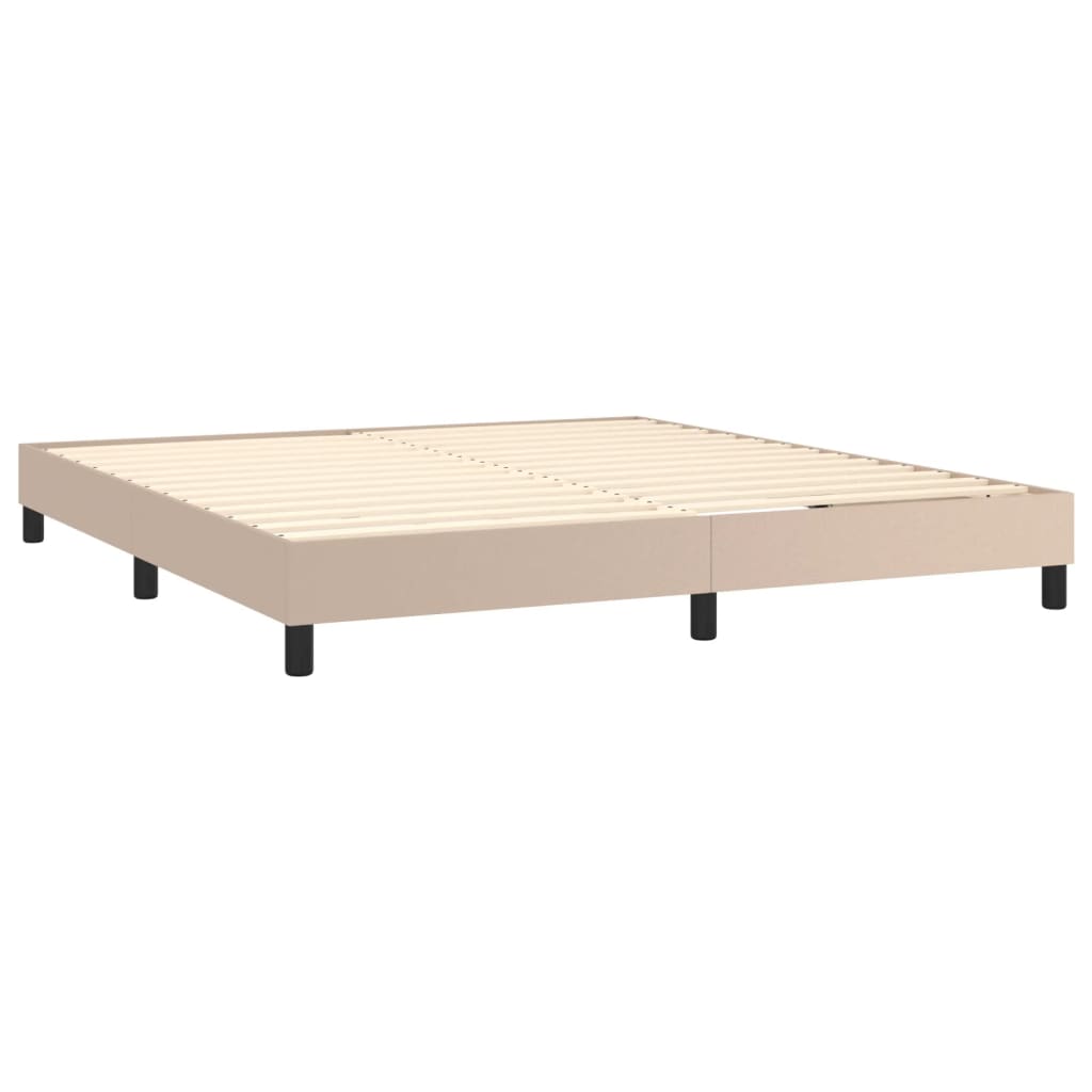 Pat box spring cu saltea, cappuccino, 180x200cm piele ecologică