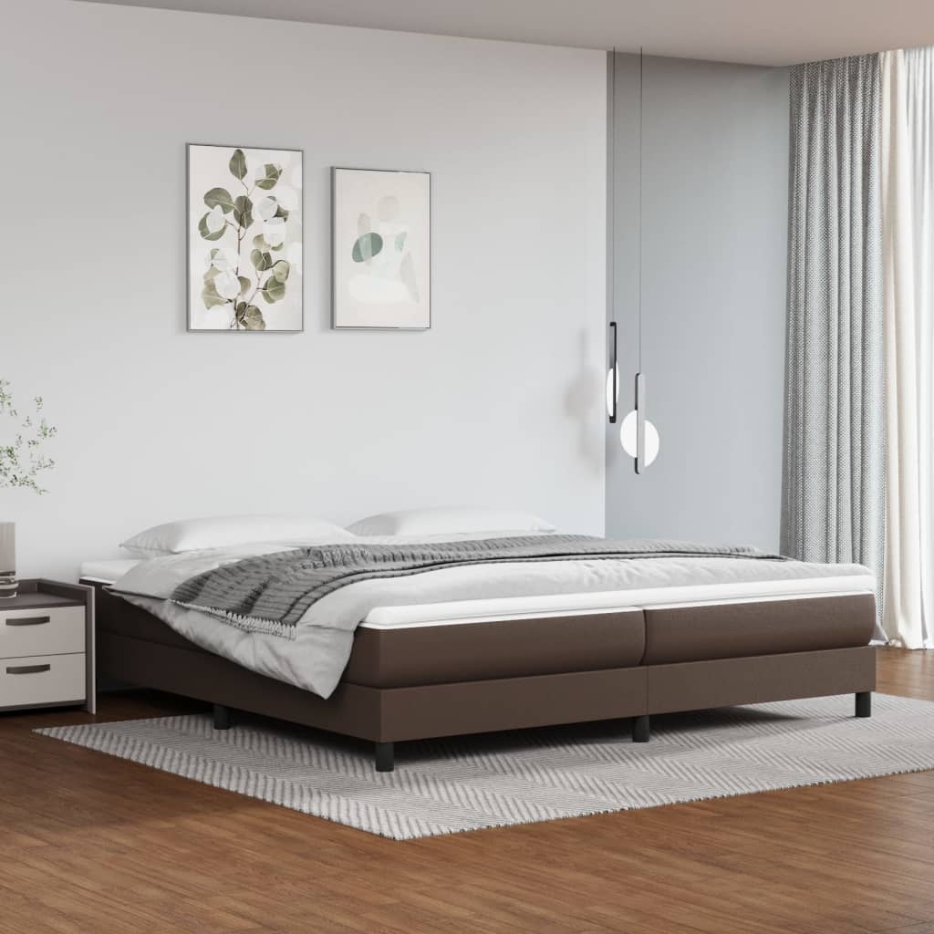 vidaXL Pat box spring cu saltea, maro, 200x200 cm, piele ecologică