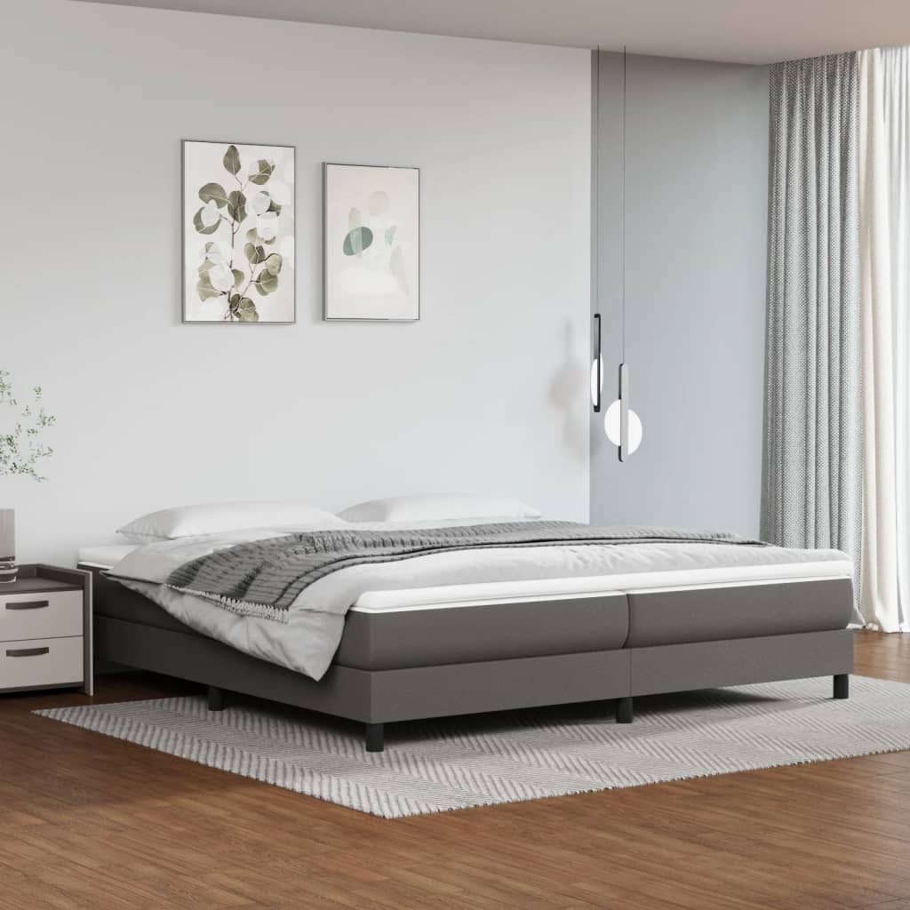 vidaXL Pat box spring cu saltea, gri, 200x200 cm, piele ecologică