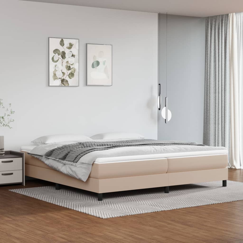 vidaXL Pat continental cu saltea, cappuccino, 200x200 cm, piele eco