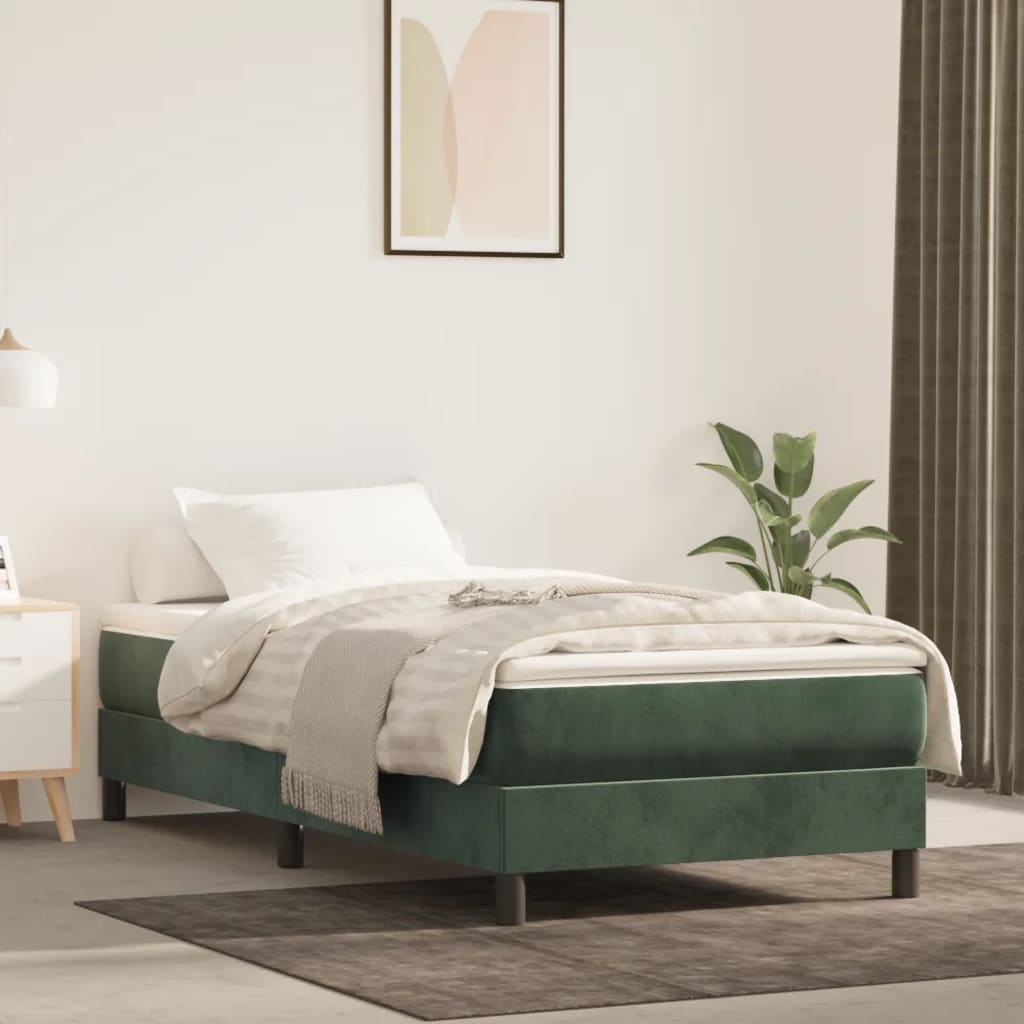 vidaXL Pat box spring cu saltea, verde închis, 80x200 cm, catifea