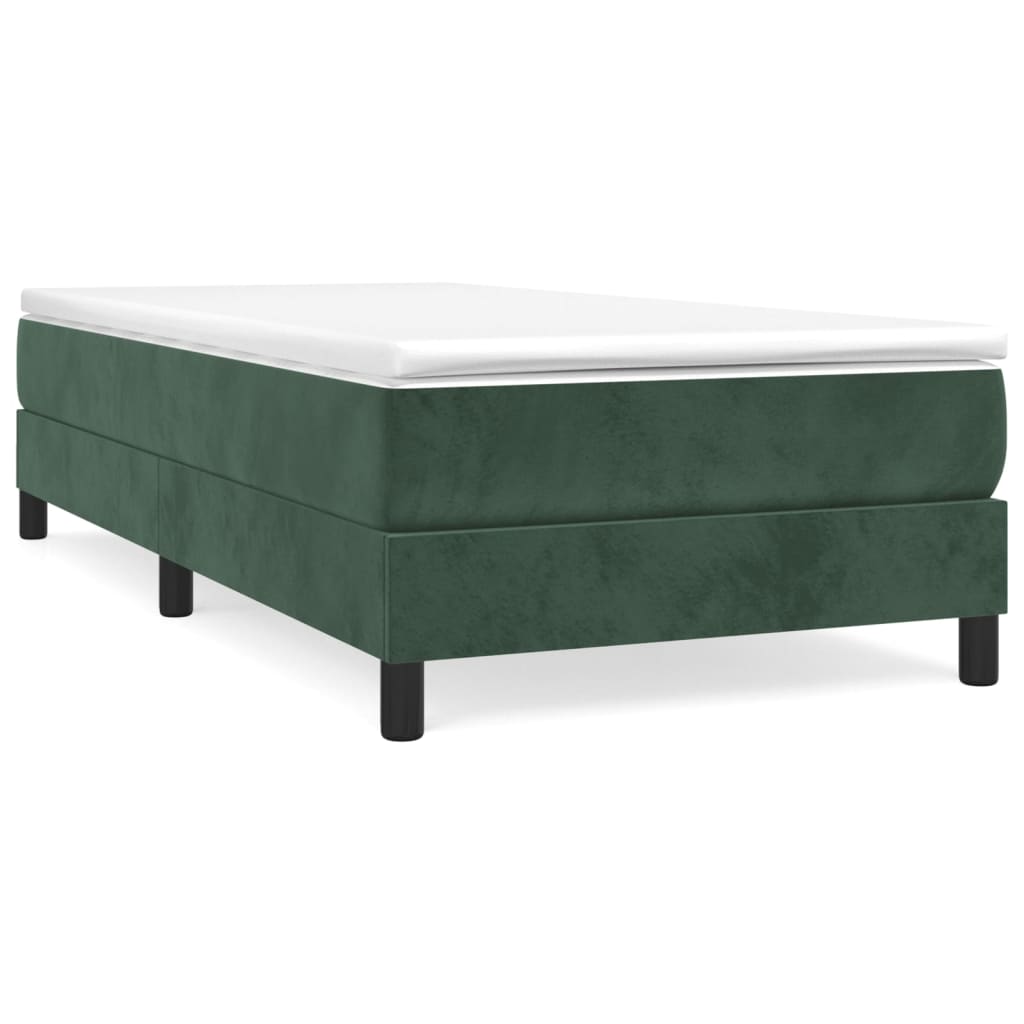 Sötétzöld bársony rugós ágy matraccal 90 x 200 cm 