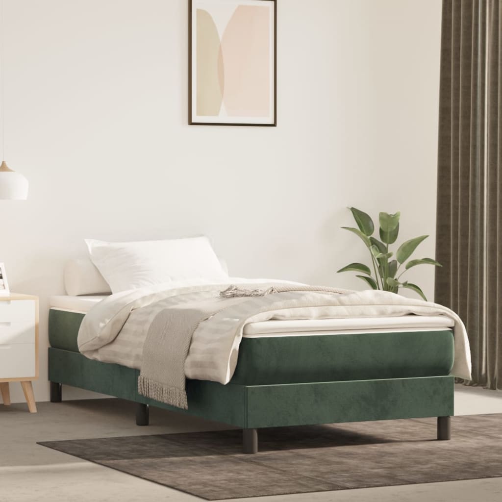 vidaXL Pat box spring cu saltea, verde închis, 100x200 cm, catifea