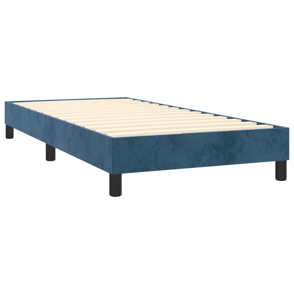 Sötétkék bársony rugós ágy matraccal 100 x 200 cm 