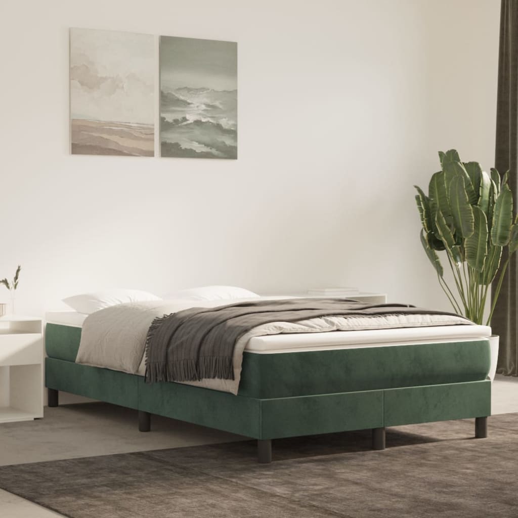 vidaXL Pat box spring cu saltea, verde închis, 120x200 cm, catifea