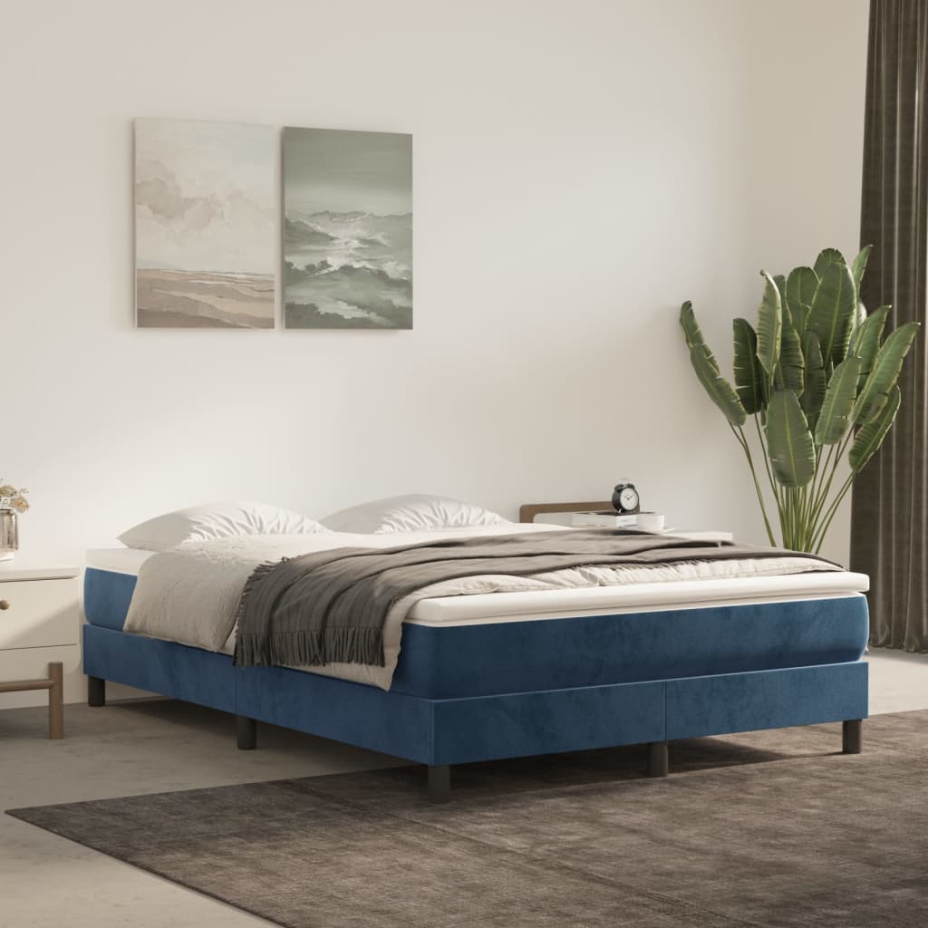 Box spring postel s matrací tmavě modrá 140x190 cm samet