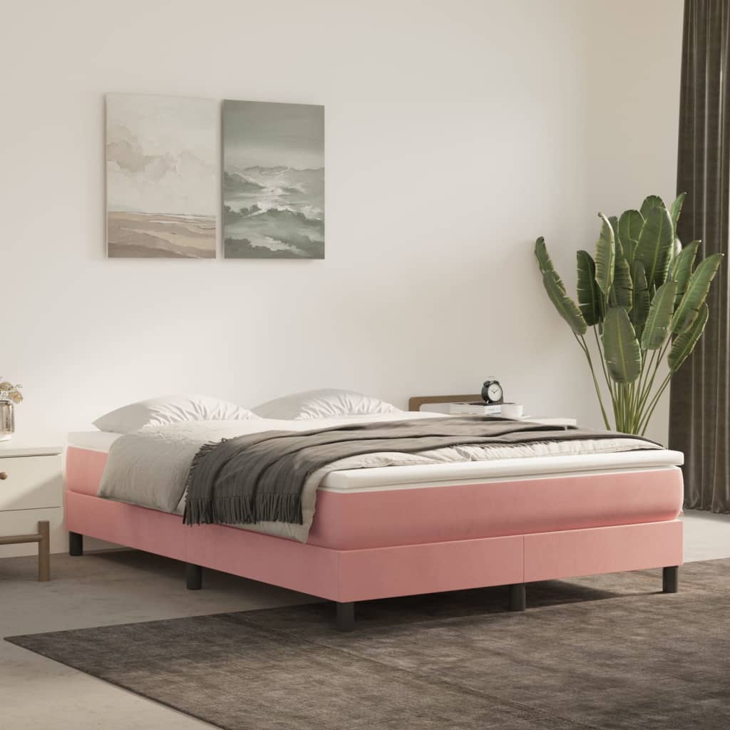 Boxspringbett mit Matratze Rosa 140×190 cm Samt