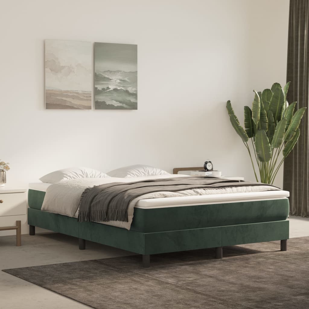 vidaXL Pat box spring cu saltea, verde închis, 140x200 cm, catifea