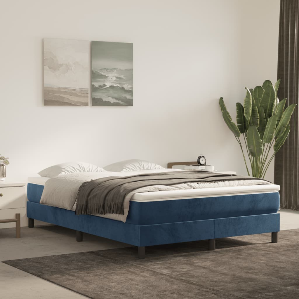 Thumbnail - vidaXL Boxspringbett mit Matratze Dunkelblau 140x200 cm Samt