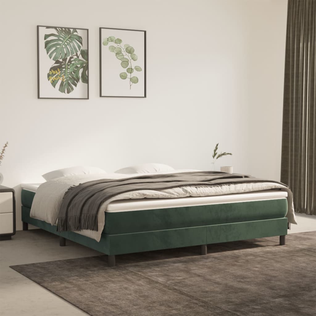 vidaXL Pat box spring cu saltea, verde închis, 160x200 cm, catifea