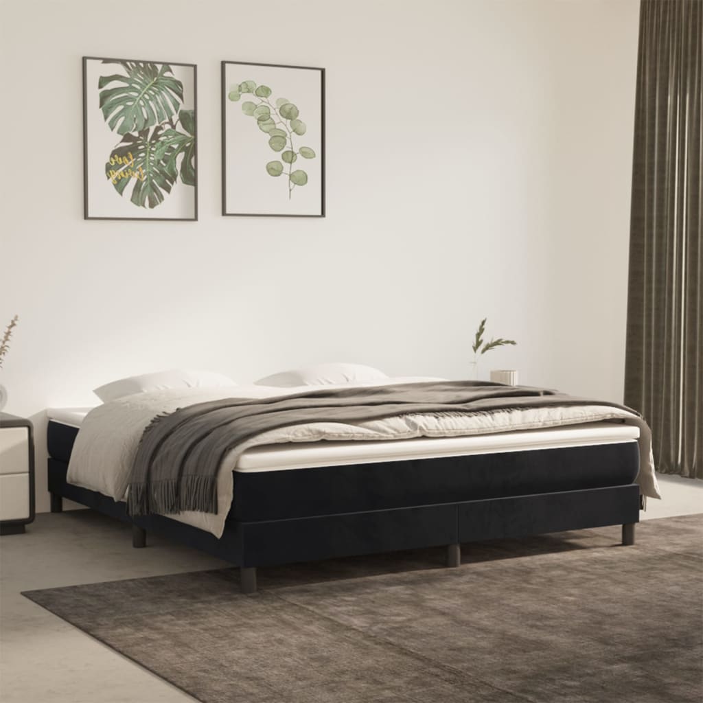 Fekete bársony rugós ágy matraccal 180x200 cm 
