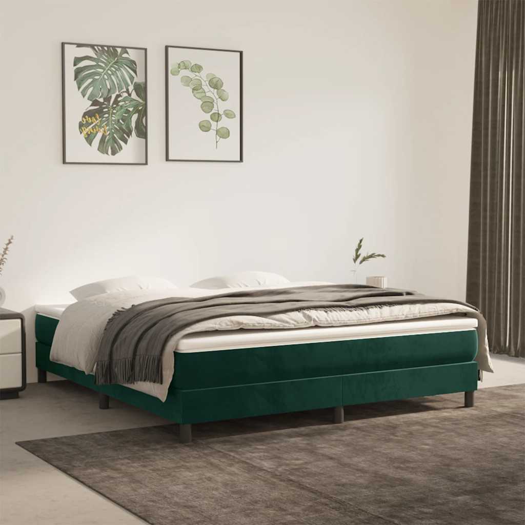 vidaXL Pat box spring cu saltea, verde închis, 180x200 cm, catifea