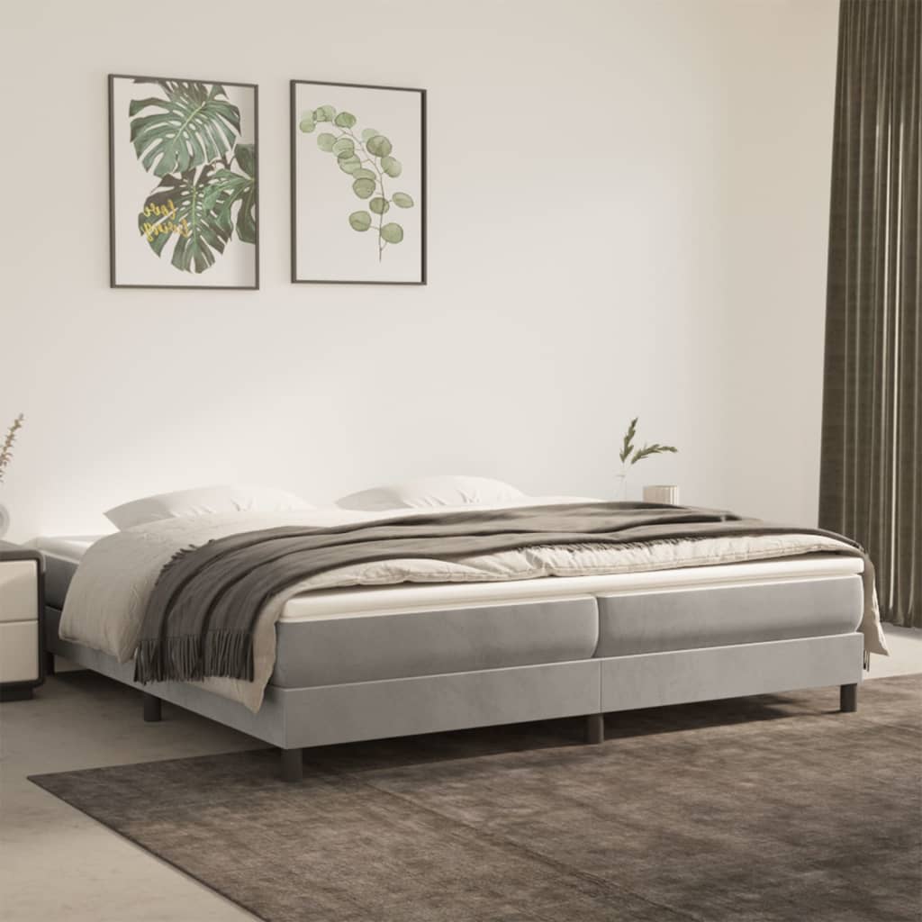 vidaXL Pat box spring cu saltea, gri deschis, 200x200 cm, catifea