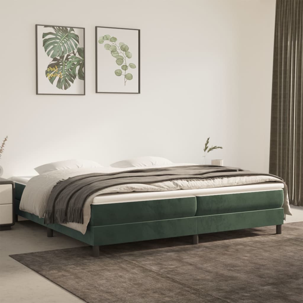 vidaXL Pat box spring cu saltea, verde închis, 200x200 cm, catifea