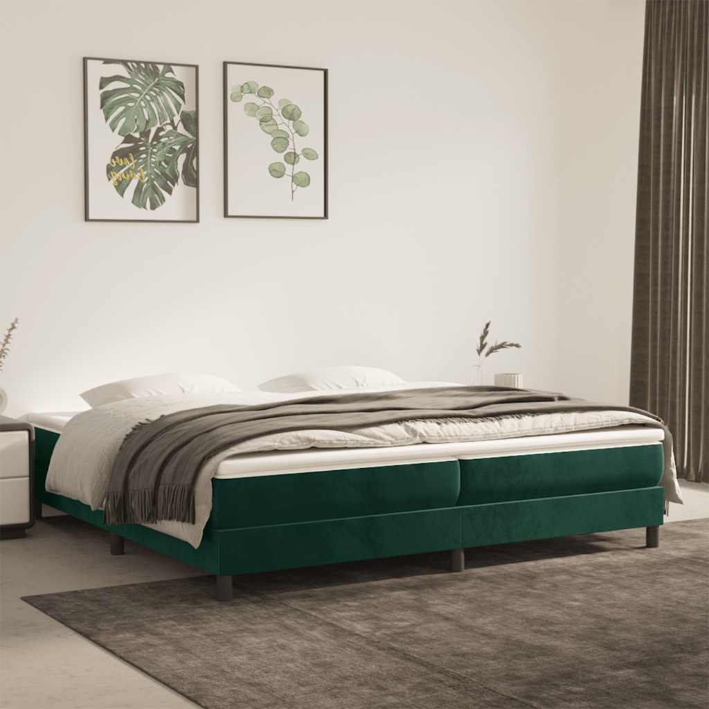 vidaXL Pat box spring cu saltea, verde închis, 200x200 cm, catifea