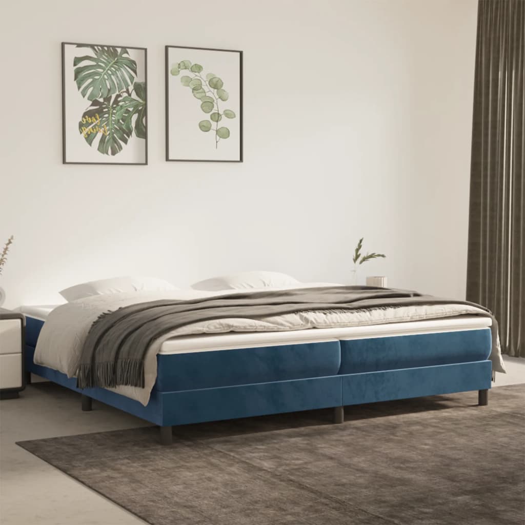 vidaXL Pat box spring cu saltea, albastru închis, 200x200 cm, catifea