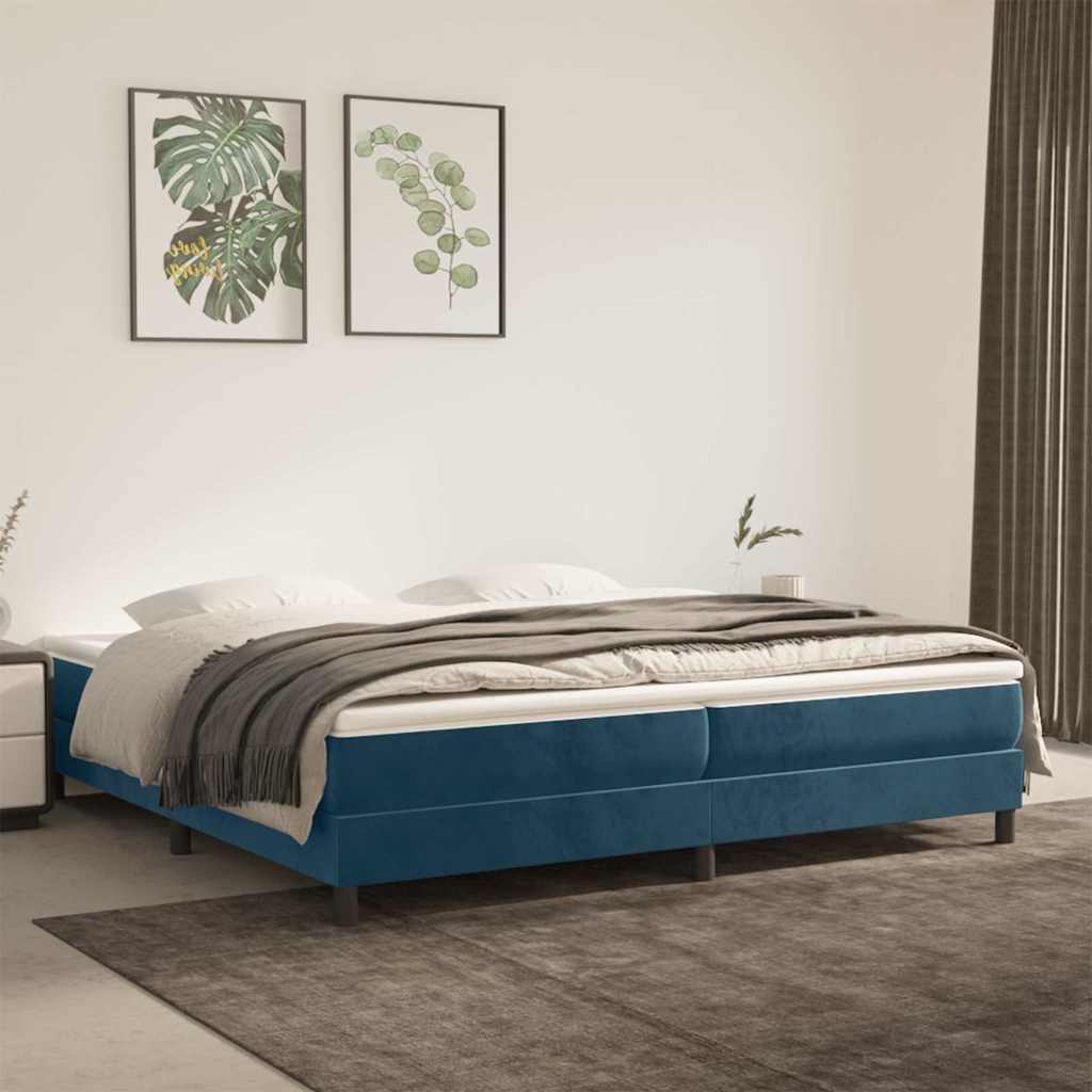 vidaXL Pat box spring cu saltea, albastru închis, 200x200 cm, catifea