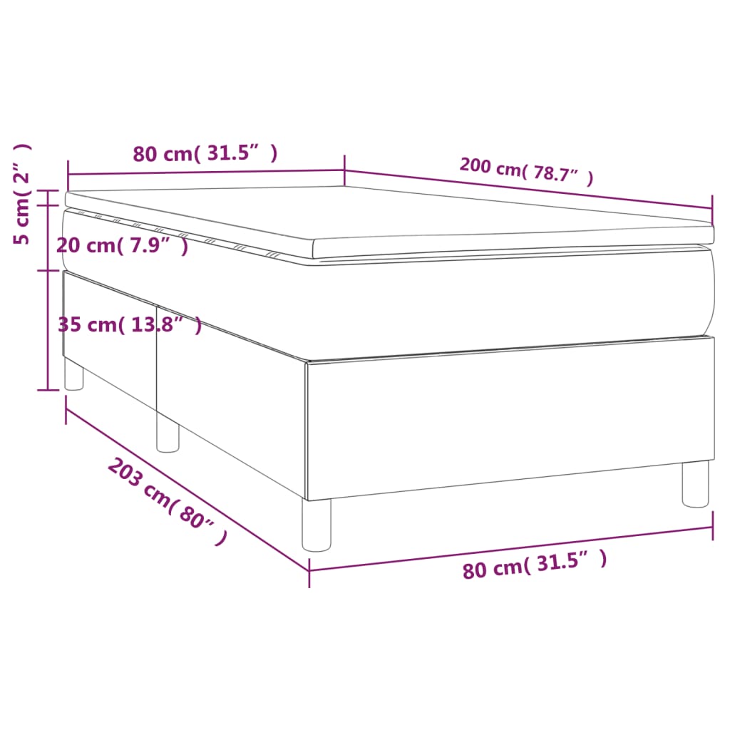 Pat box spring cu saltea, gri închis, 80x200 cm, textil