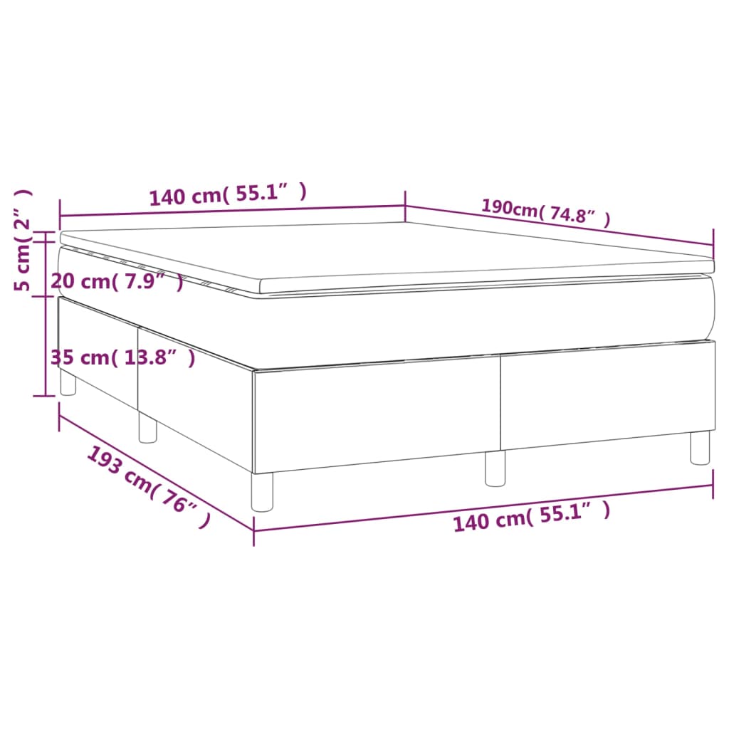 Pat box spring cu saltea, gri deschis, 140x190 cm, textil